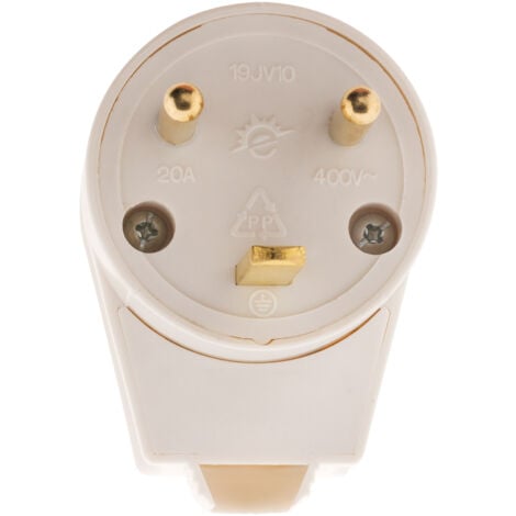 Fiche mâle 20A coudée 2 P+T - Blanc - Zenitech