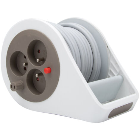 Mini enrouleur design 3 prises 2P+T - 7m Taupe - Zenitech (1/4)
