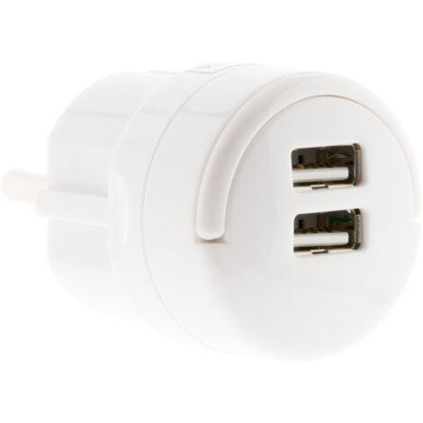Zenitech – Chargeur USB double 2,1A – Recharge rapide pour smartphones et tablettes – Design ultra compact avec anneau d'extraction – Blanc (1/4)