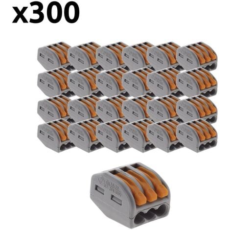 Lot de 300 bornes automatiques à cliquet S222 - 3 entrées - fils rigides et  souples 4mm² max 