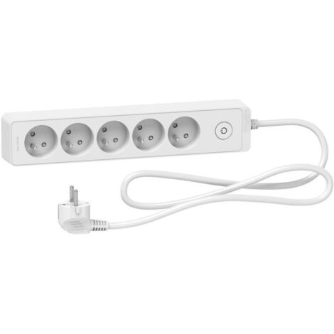 Schneider Electric – Rallonge multiprise 5 prises 2P+T ST9351W – Câble 1,5m – Interrupteur lumineux – Conforme CE et NF – Polypropylène robuste