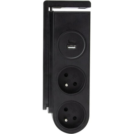 Bloc multiprise Gekko clipsable - 2 prises + 2 ports USB - Noir - Otio