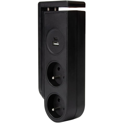 Bloc multiprise Gekko clipsable - 2 prises + 2 ports USB - Noir - Otio