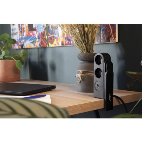 Bloc multiprise Gekko clipsable - 2 prises + 2 ports USB - Noir - Otio