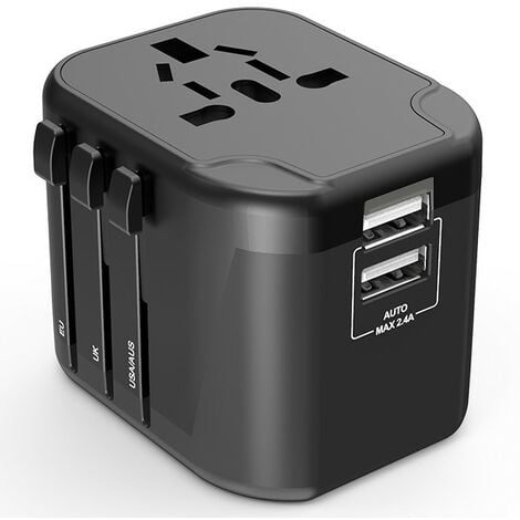 Adaptateur prise voyage universel international - 2 ports USB - compatible tous pays - Noir - Dio