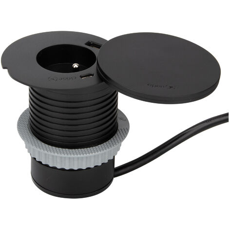 Prise encastrable affleurante Schuko + USB-C - Noir - Otio