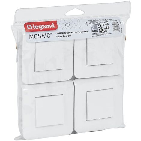 Lot de 4 interrupteurs va et vient 10A complet - Mosaic - Blanc - Legrand