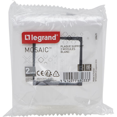 Support Métal Legrand Mosaic 45 – 2 Modules, Fixation Vis/griffes, Neuf, Ref 74832