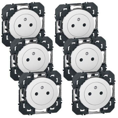 Legrand – Lot de 6 prises de courant 2P+T 16A – Plastique blanc – Connexion rapide sans outil – Pour installation multiposte