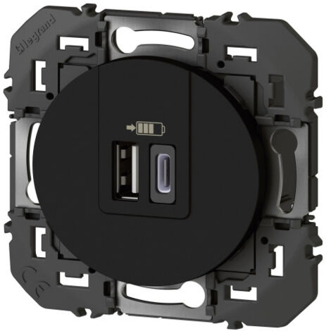 Legrand – Double chargeur USB type-A et type-C 3000 mA – Tension 220-250V – Installation en boîte d'encastrement 40mm – Coque de protection incluse