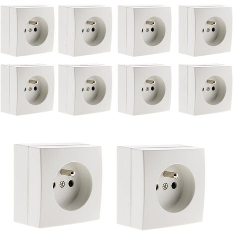 Lot de 10 prises 2P+T 16A saillie Bel'Vue - Blanc - Zenitech