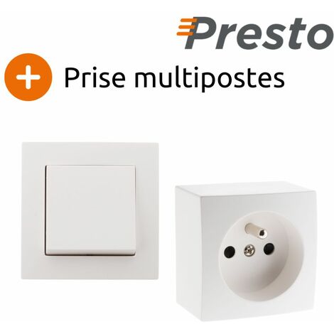 Lot de 2 interrupteurs va et vient + 4 prises 16A en saillie - Blanc - Presto - Zenitech