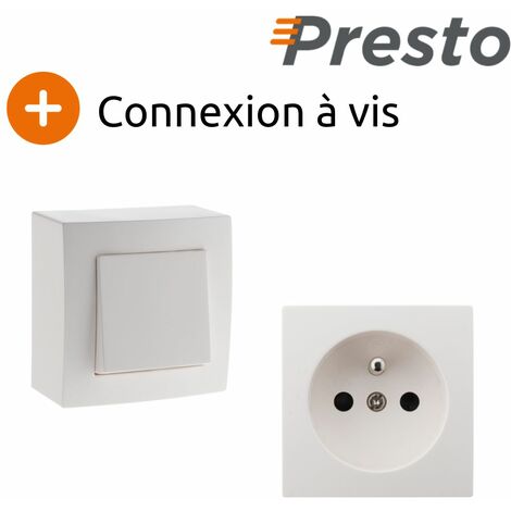 Lot de 2 interrupteurs va et vient + 4 prises 16A en saillie - Blanc - Presto - Zenitech