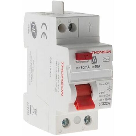 Interrupteur différentiel 40A 30mA type A NF – Protection contre défauts d'isolement – Compatible tableaux Thomson Easy Connect