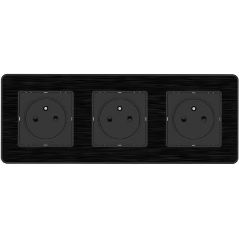 Prise 2P+T 3x16A - Easy Eject complet - métal Noir brossé Kouro - Zenitech