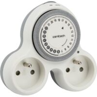 Zenitech – Biplite programmable 2x16A avec minuterie 15min – Prise orientée 230V – Voyant LED – Interrupteur marche/auto