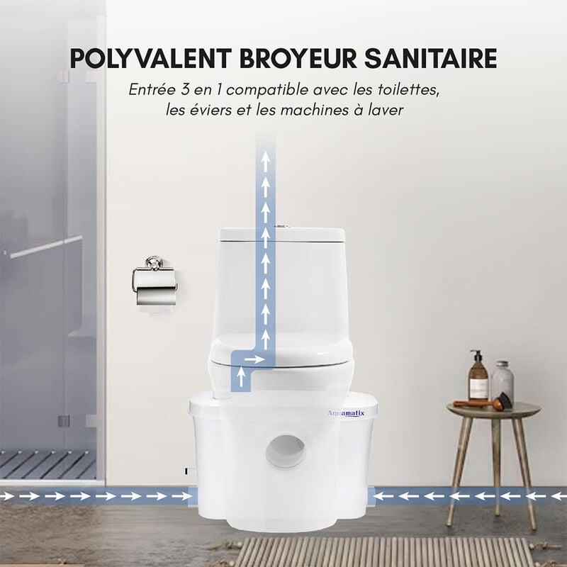 Broyeur Sanitaire Pompes de Relevage 600W pour WC, Lavabo, Douche Pompe  Eaux Usées 100l/m blanc