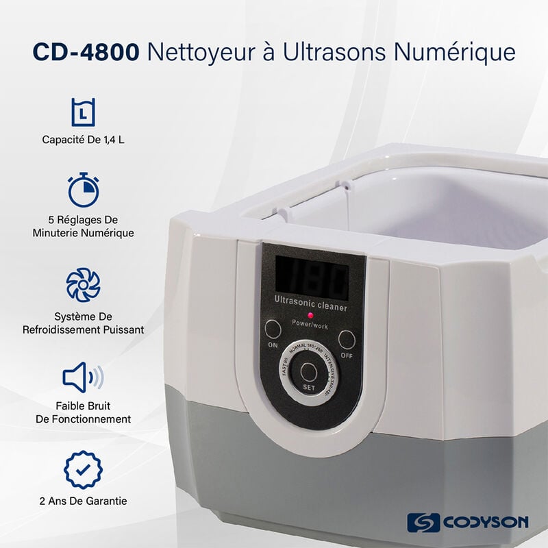 Codyson Nettoyeur à Ultrasons 1.4L Nettoyeur à ultrasons 42000Hz Nettoyeur  à ultrasons numérique pour lunettes bijoux montres avec panier de nettoyage