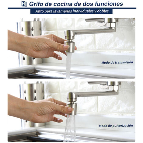 Grifo De Cocina 2 Funciones Grifo De Pared 360 Giratorio Monomando 15cm Homelody