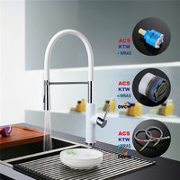 Mezclador de cocina con grifo monomando de ducha blanca para fregadero con caudal variable Manguera de silicona con rotación de 360° HOMELODY