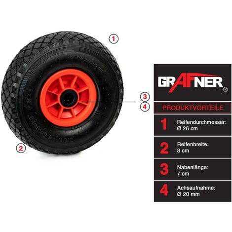 Grafner® 4x Bollerwagen Reifen Vollgummi 3.00-4 Sackkarre Flat Ersatz Rad Free 