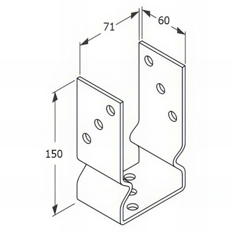 Embase pied de poteau en U avec support zinguée à visser - 71 x 150 x 60 x 4,0 mm