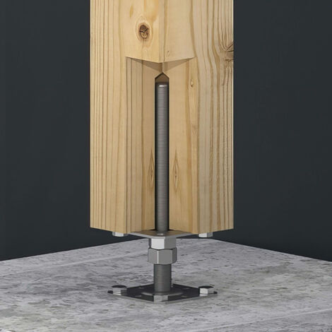 Embase Pied de poteau carrée réglable par vis galvanisé à visser - 110 x 250 x 24 mm