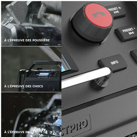 PerfectPro RockPro Radio de chantier DAB+, FM AUX, Bluetooth, USB fonction  de charge de la batterie, protégé contre les - Conrad Electronic France