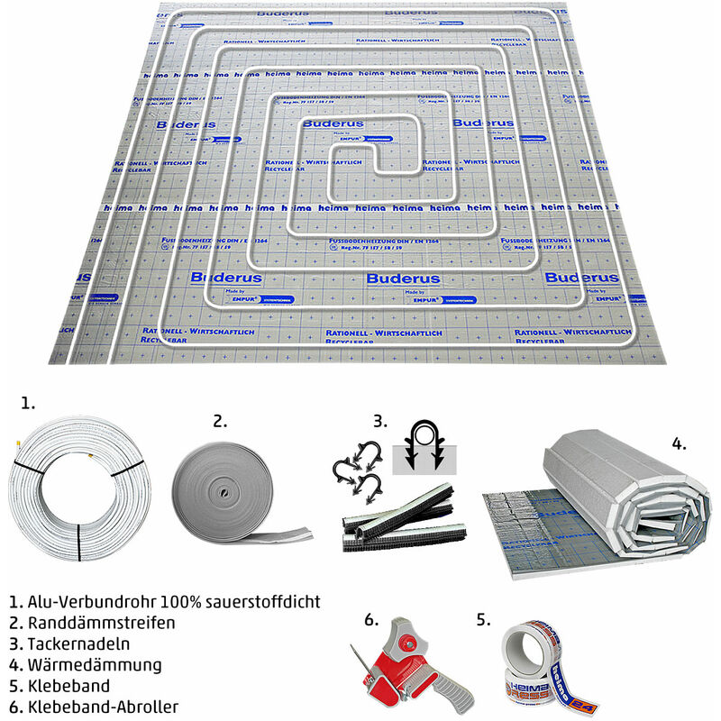 170 m² Fußbodenheizung-Set - Tackersystem Dämmstärke 35-3 mm -  Alu-Verbundrohr 16 x 2 mm DVGW