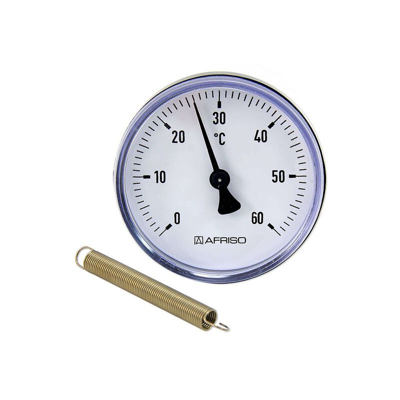 Bimetall-Anlegethermometer - Ø 63 mm - Anzeige 0 bis 60 °C - mit  Montagefeder für Rohre von 3/8'' bis 1 1/2