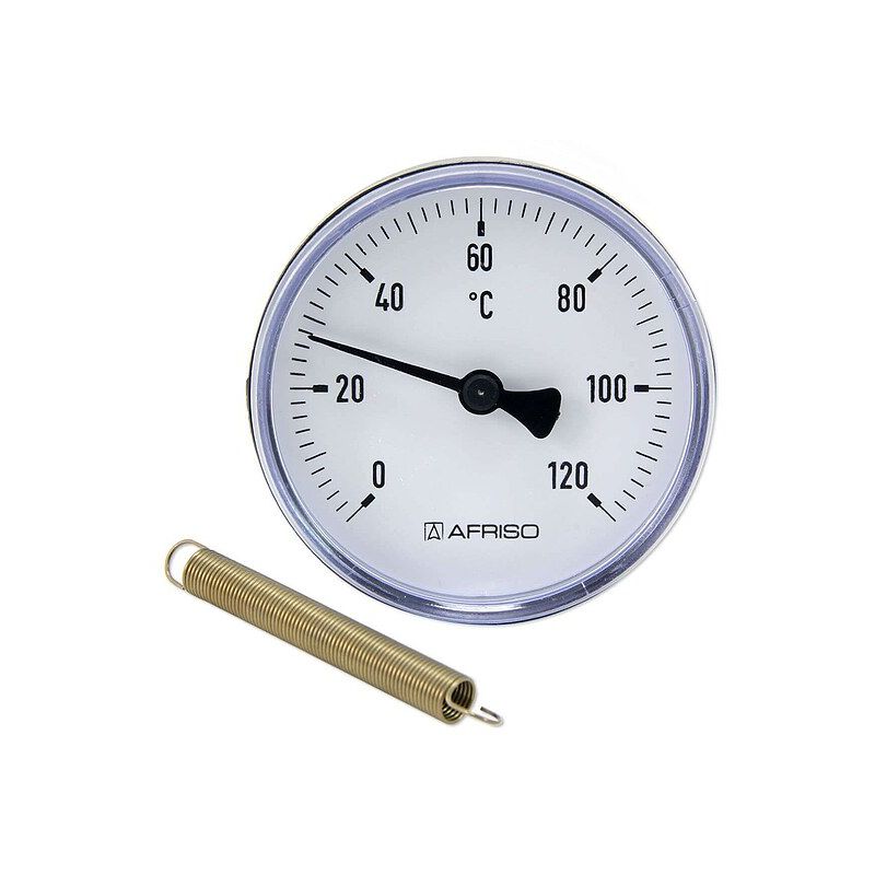 Bimetall-Anlegethermometer - Ø 63 mm - Anzeige 0 bis 120 °C - mit  Montagefeder für Rohre von 3/8'' bis 1 1/2