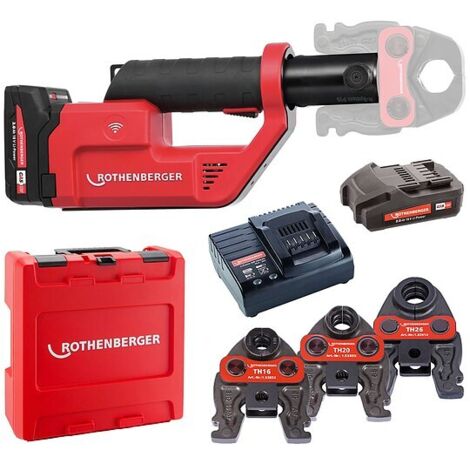 ROTHENBERGER ROMAX Compact 3 inkl. 2 Akkus 2,0 Ah, Schnellladegerät, System-Box und Pressbacken TH 16, 20, 26 (1/4)