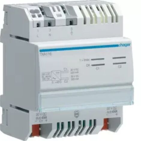 Hager Spannungsversorgung mit Ausgang und Drossel 2x320 mA KNX REG TXA116 (1/2)