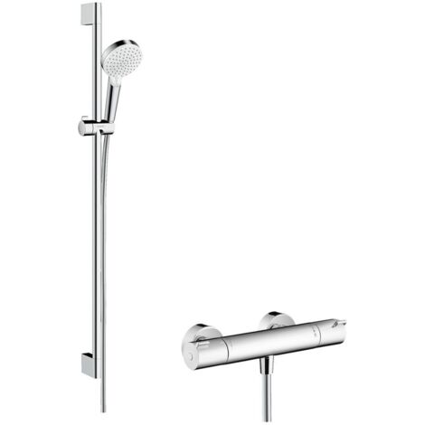 Brausethermostat-Set Hansgrohe Crometta Vario, Ecostat 1001 CL Brausestange 900 mm, Handbrause Ø 100 mm und Brauseschlauch, chrom - 27813400