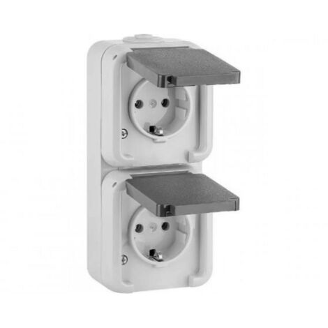 Aufputz Steckdose, IP44, Schuko, senkrecht, grau D 6622 WAB - 2-fach (1/5)