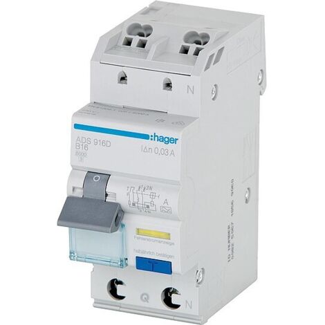 FI/LS -Schutzschalter Hager 1P+N 6kA, B-16A, 30 mA ADS916D