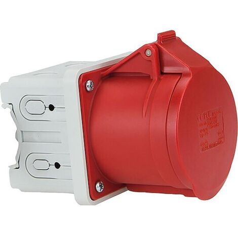 CEE-Anbausteckdose 16A, 5-polig, 400V für Hutschiene oder Elektroinstallationskanal - rot/grau