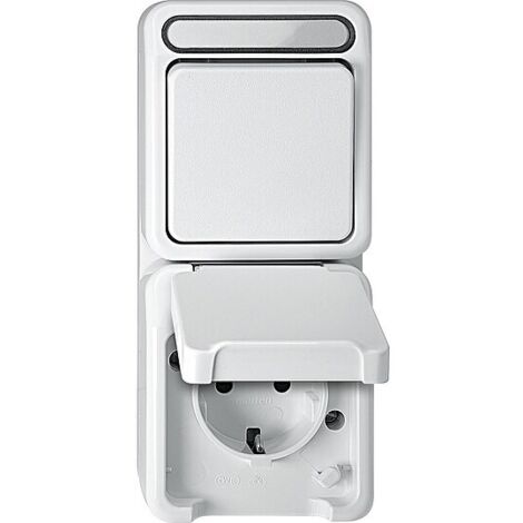 Schuko-Steckdose/Wechselschalter Aquastar Merten, polarweiß, Berührungsschutz - 167 x 73 x 57 mm