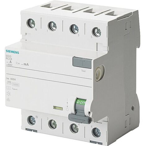 FI-Schutzschalter Siemens, 4-polig, Typ A, 63A, 30 mA, N-Links, 5SV3346-6KL