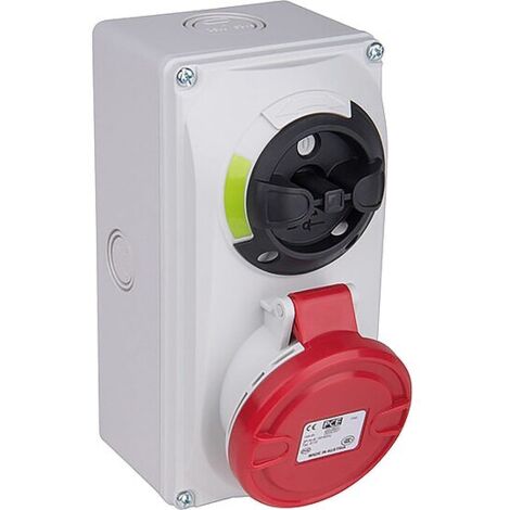 CEE-Wandsteckdose 16A, 5-polig, 400V Abschaltbar mit Verriegelung IP44 - Schraubanschluss - rot/grau
