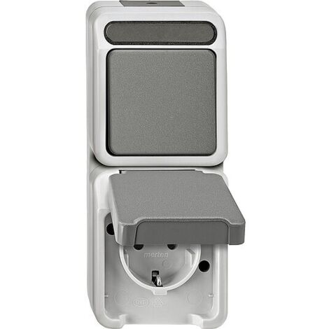 Schuko-Steckdose/Wechselschalter Aquastar Merten, lichtgrau, Berührungsschutz - 167 x 73 x 57 mm