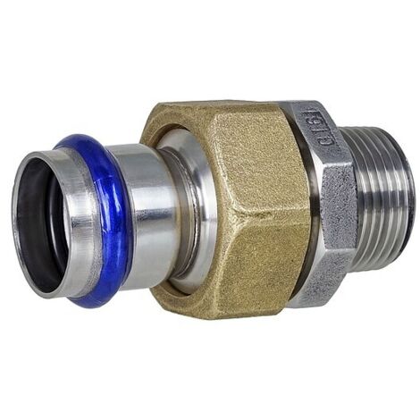 Press-Verschraubung flachdichtend - 15 mm - 1/2 Zoll AG - für Edelstahlrohre - DVGW-zertifiziert - für V-Kontur
