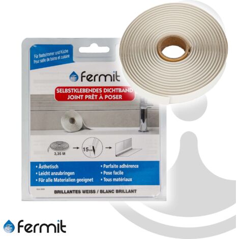 Fermit Abdichtband Wanne Dusche Spüle, hochelastisch, wasserdicht, vorgeformt 15 mm x 3,35 m - 23041 (1/5)