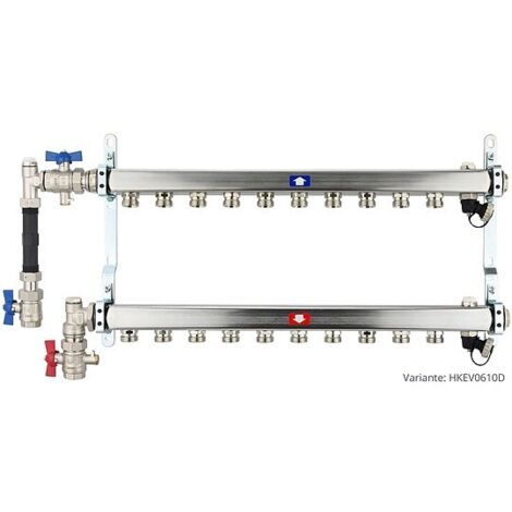 Heizkörperverteiler aus Edelstahl für 10 Heizkreise - mit WMZ-Anschlussset 110 mm senkrecht (1/3)