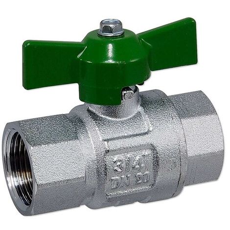 Kugelhahn 3/4'' IG x 3/4'' IG - DN 20 - Messing vernickelt - mit Flügelgriff grün - voller Durchgang - mit DVGW (1/3)