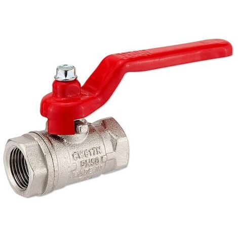 Kugelhahn 3/8'' IG x 3/8'' IG - DN 10 - Messing vernickelt - mit Hebelgriff rot