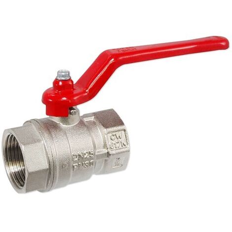 Kugelhahn 1'' IG x 1'' IG - DN 25 - Messing vernickelt - mit Hebelgriff rot (1/4)