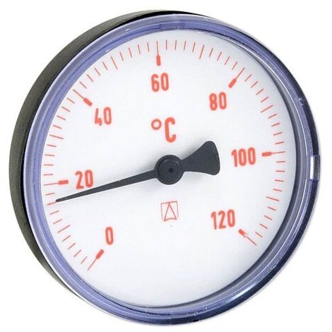 AFRISO Bimetall-Thermometer - Gehäuse ABS-Kunststoff schwarz (Ø 63 mm), 1/2'' x 40 mm, Skala 0-120 °C, ROT