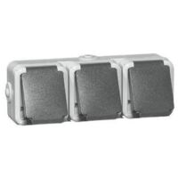 Aufputz-Steckdose, IP44, Schuko, waagrecht, grau D 6633 WAB - 3-fach