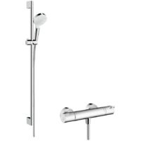 Brausethermostat-Set Hansgrohe Crometta Vario, Ecostat 1001 CL Brausestange 900 mm, Handbrause Ø 100 mm und Brauseschlauch, chrom - 27813400